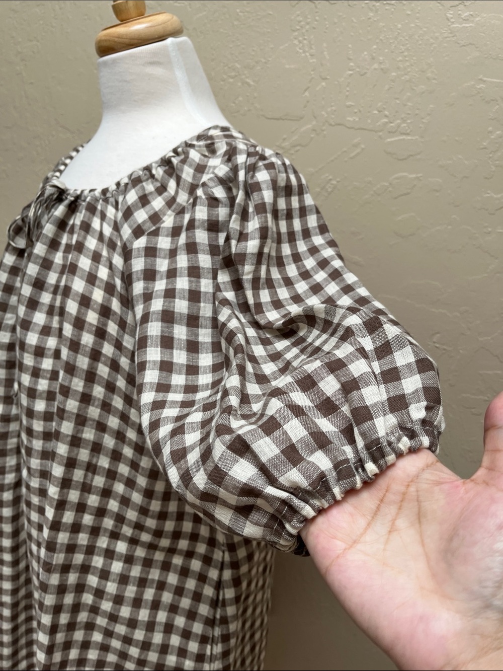 notPERFECTLINEN Mari Puff Sleeve Dress, Lightweight Chocolate Gingham, M, NWOT - Picture 6 of 14
